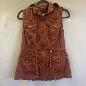 Ci Sono Sleeveless Vest Mauve Womens Size Small Utility Autum Zip Button Hooded